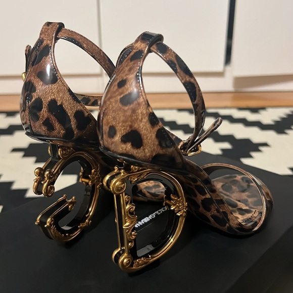 Dolce Gabbana Keira Baroque Logo Leopard Print Heels 37 - Picture 7 of 13